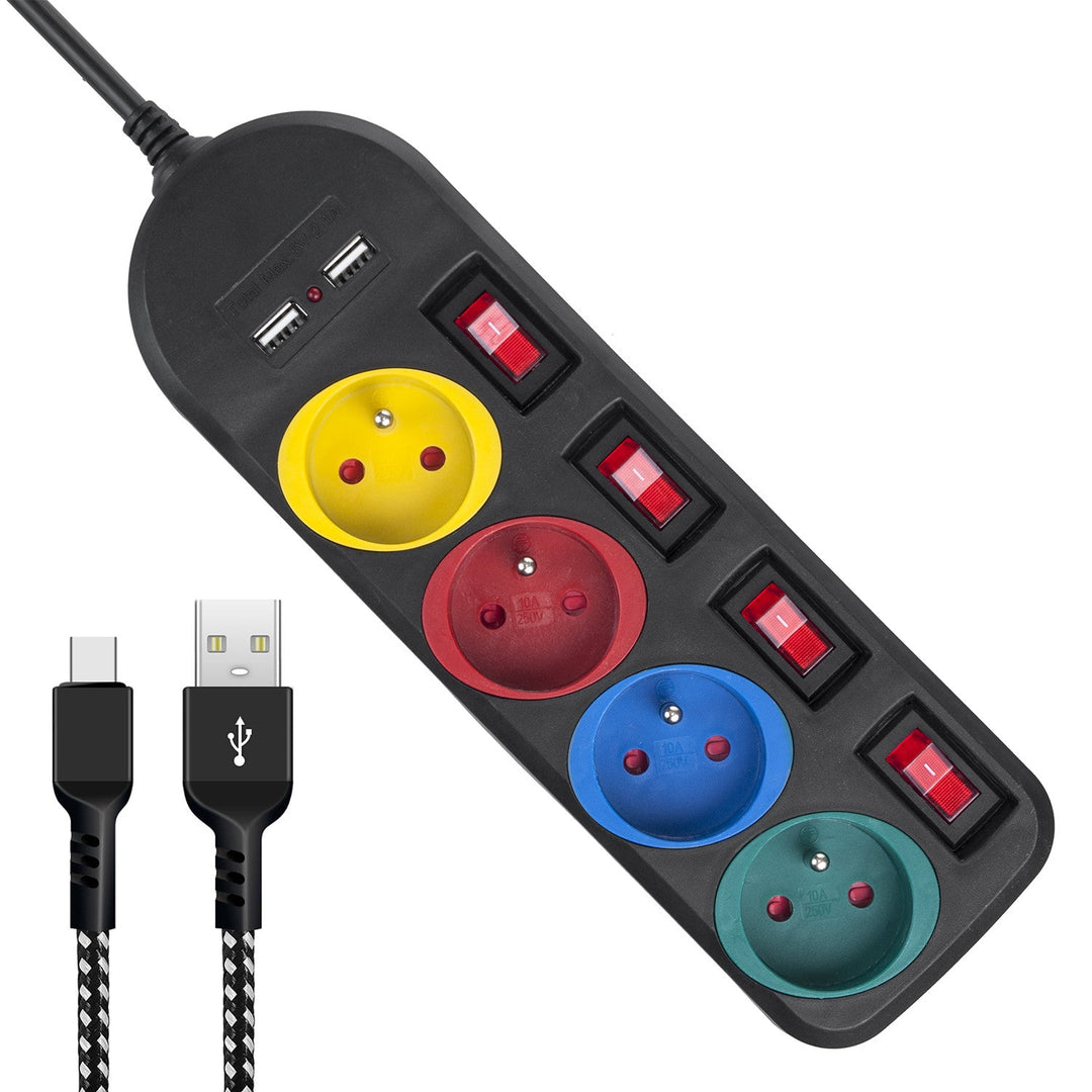 Maclean produžni kabel s 4 utičnice + 2 USB priključka, s prekidačima, 250 VAC/10 A, 2,1 A 5 V, 1,5 m, bijeli, MCE229B + USB kabel MCE471