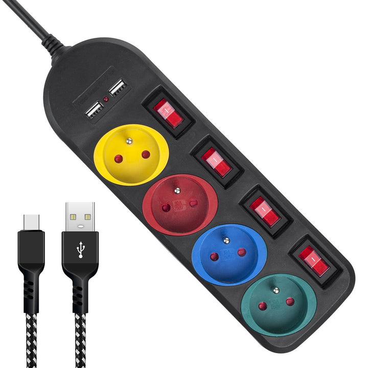 Maclean produžni kabel s 4 utičnice + 2 USB priključka, s prekidačima, 250 VAC/10 A, 2,1 A 5 V, 1,5 m, bijeli, MCE229B + USB kabel MCE471