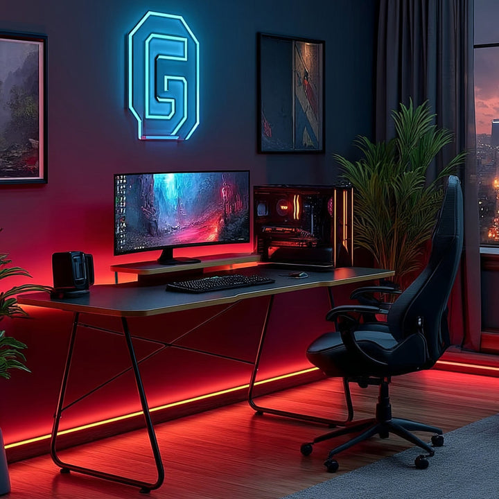 Gaming stol s policom za monitor NanoRS, 50 kg max, visina 850 mm, crna, RS170