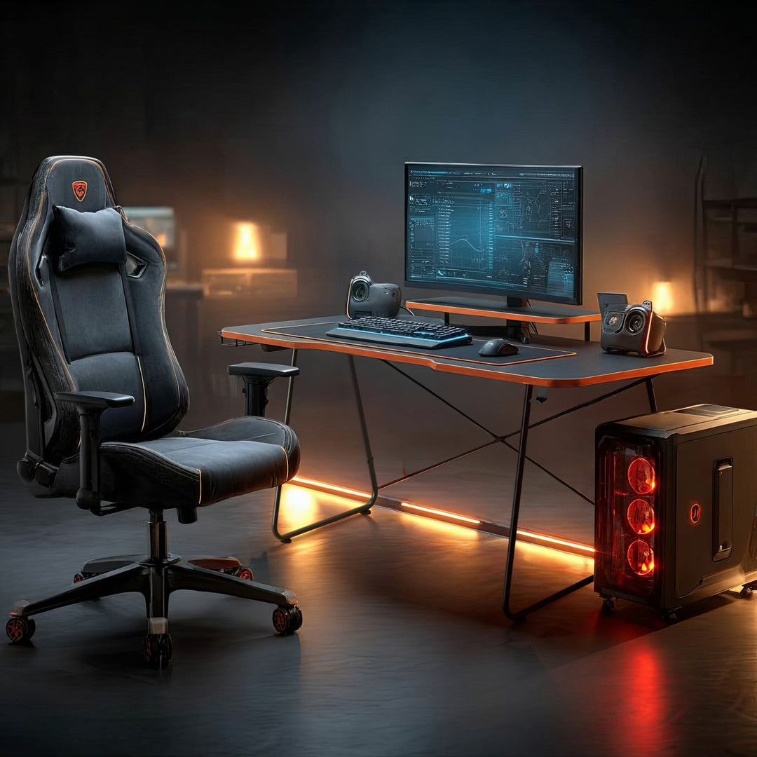 Gaming stol s policom za monitor NanoRS, 50 kg max, visina 850 mm, crna, RS170
