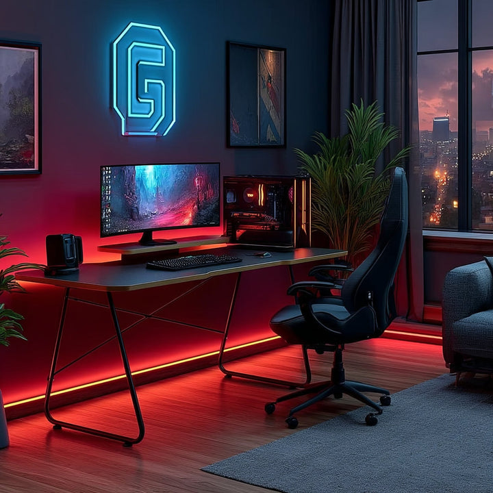 Gaming stol s policom za monitor NanoRS, 50 kg max, visina 850 mm, crna, RS170