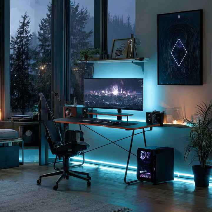 Gaming stol s policom za monitor NanoRS, 50 kg max, visina 850 mm, crna, RS170