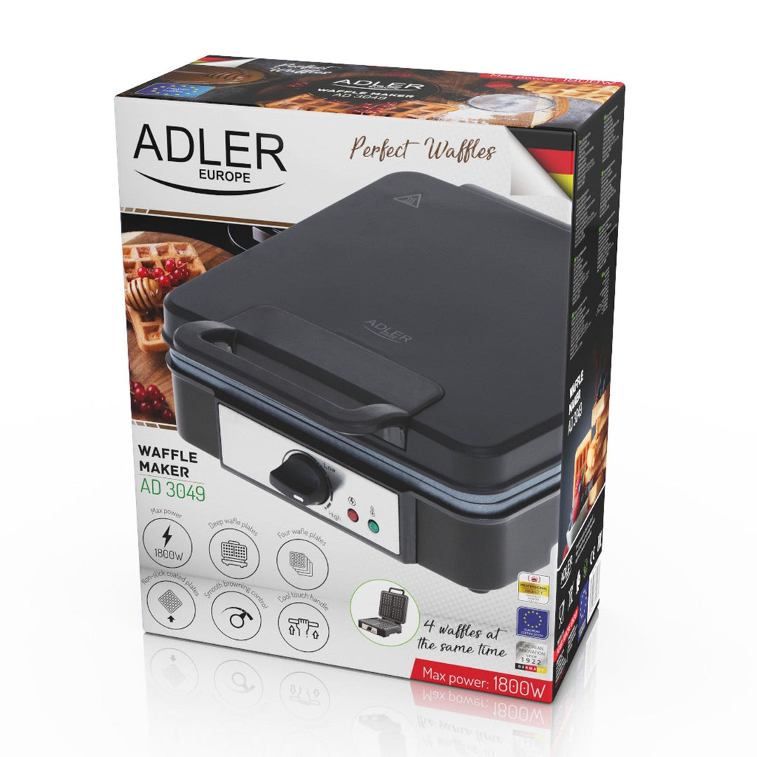 Adler aparat za vafle, za 4 vafla, kontrola temperature, 1800 W, AD 3049