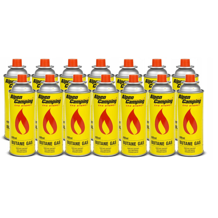 14 x 400 ml Alpen Camping plinskih patrona. Certifikat: Pi 0875, u skladu s EN417, izobutan, radni raspon -10 °C do +40 °C, IK004