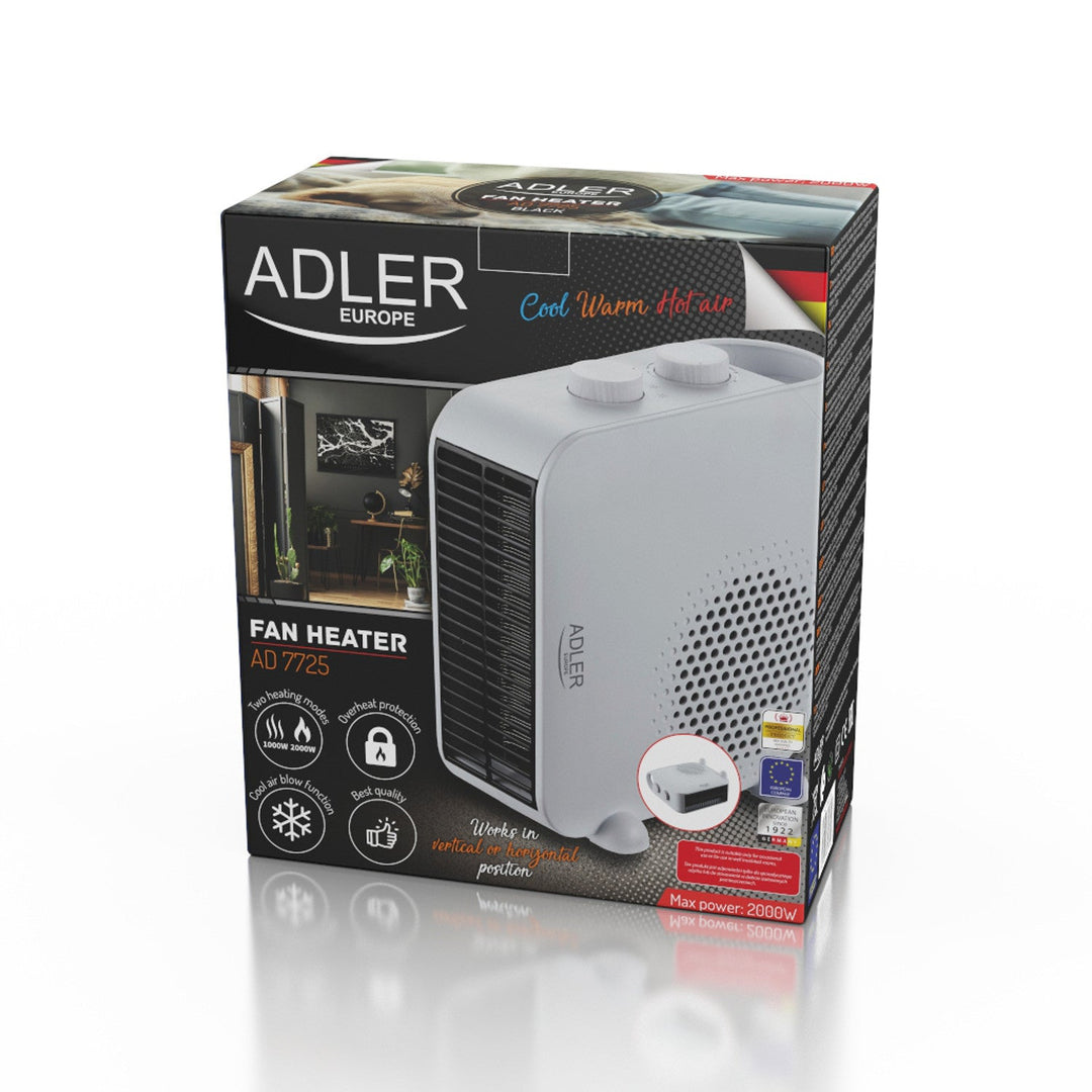 Adler radijator s ventilatorom, dvostruka funkcija, hladan zrak, 2000 W, bijela, AD 7725