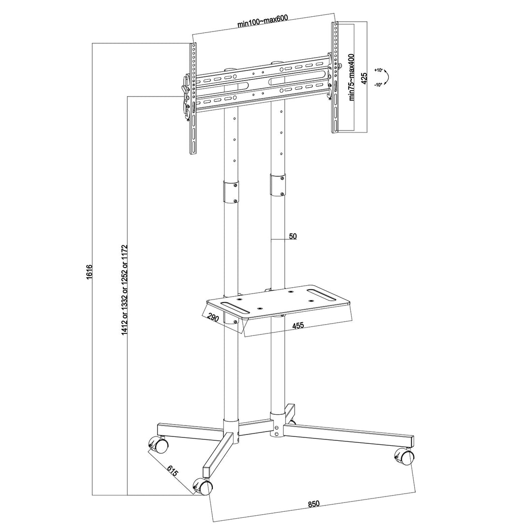 Maclean TV stalak, profesionalni, 32-70", na kotačima, max. VESA 600x400, max. 40 kg, MC-951