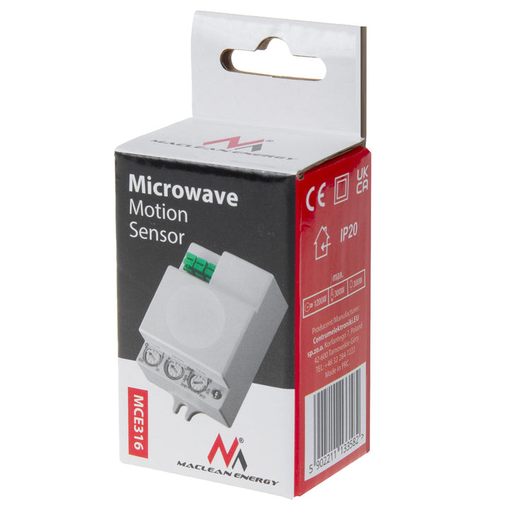 Maclean mikrovalni senzor pokreta, domet 8 m, maksimalno opterećenje 1200 W, IP20, 5,8 GHz, MCE316