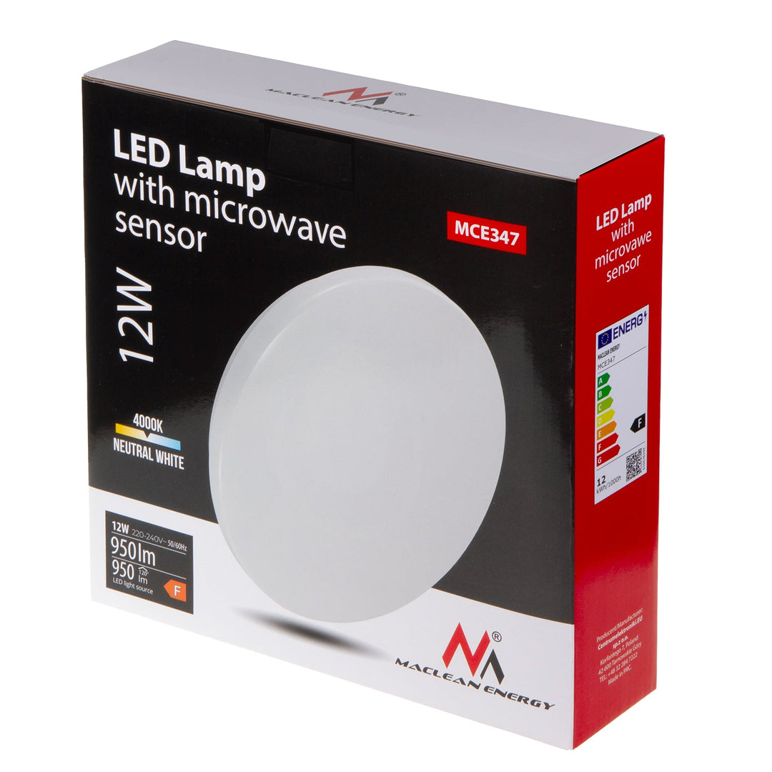 Maclean LED stropna lampa sa senzorom, 5,8 GHz mikrovalni senzor, 4000 K, 12 W, 950 lm, IP44, MCE347