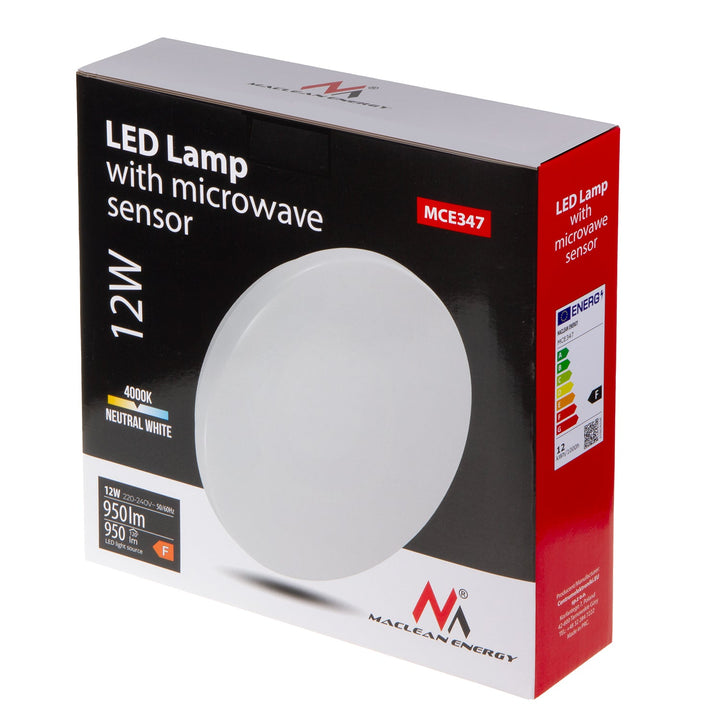 Maclean LED stropna lampa sa senzorom, 5,8 GHz mikrovalni senzor, 4000 K, 12 W, 950 lm, IP44, MCE347