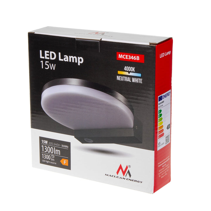 Maclean LED lampa, crna, 15 W, IP65, 1300 lm, neutralno bijela boja (4000 K) MCE346 B