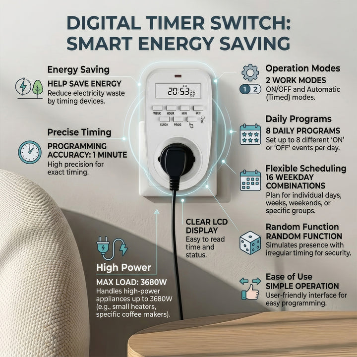 Timer prekidač - GreenBlue digitalni tajmer, maksimalno opterećenje 16 A, IP20, GB362 E