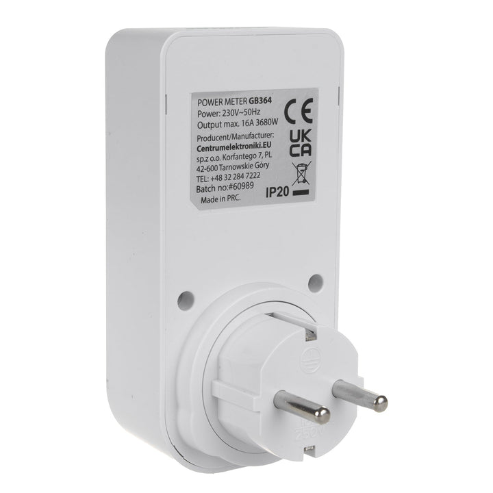 GreenBlue energetski brojilo, vatmetar, tip F, 220-240 V AC, 50 Hz, maksimalno opterećenje 16 A, IP20, ugrađena baterija, GB364 F