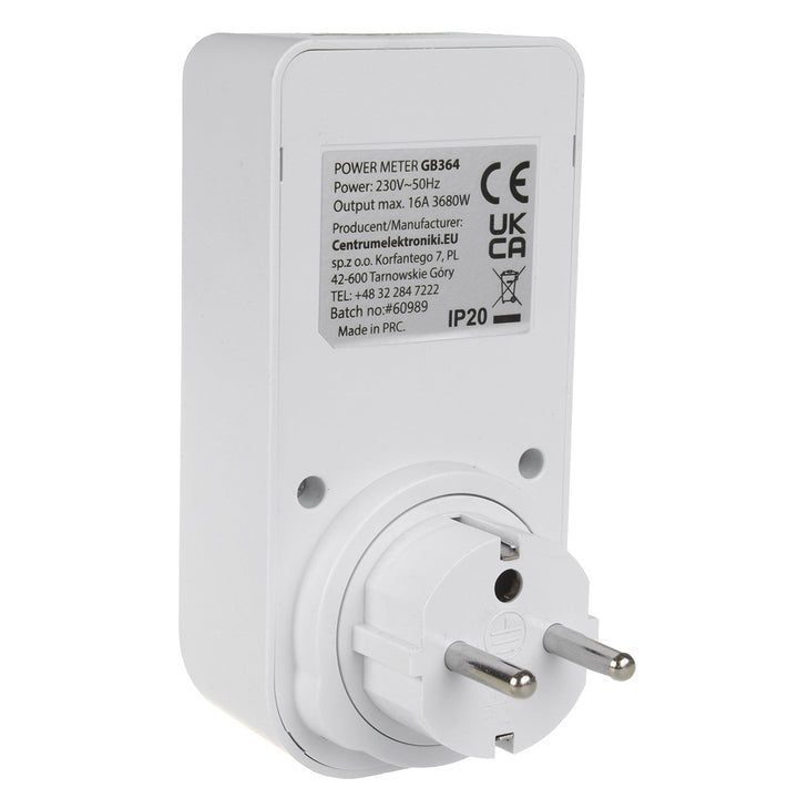 GreenBlue energetski brojilo, vatmetar, tip E, 220-240 V AC, 50 Hz, maksimalno opterećenje 16 A, IP20, ugrađena baterija, GB364 E