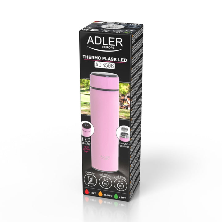 Adler termo boca, LED zaslon osjetljiv na dodir, kapacitet 473 ml, ružičasta, AD 4506