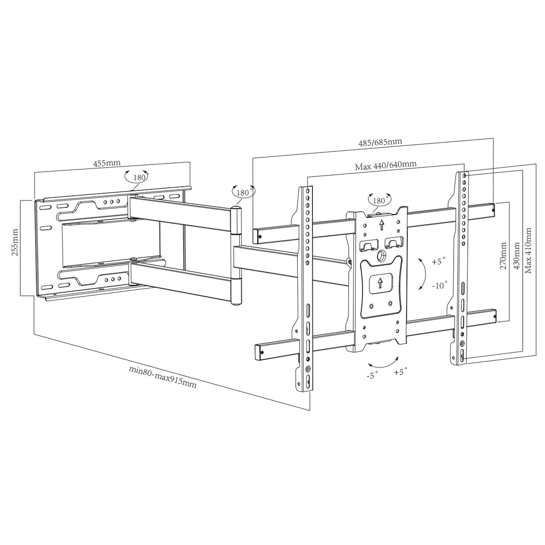 Maclean TV nosač, max. VESA 600x400, 37-80", 45 kg, dugačka ruka 915 mm, MC-985