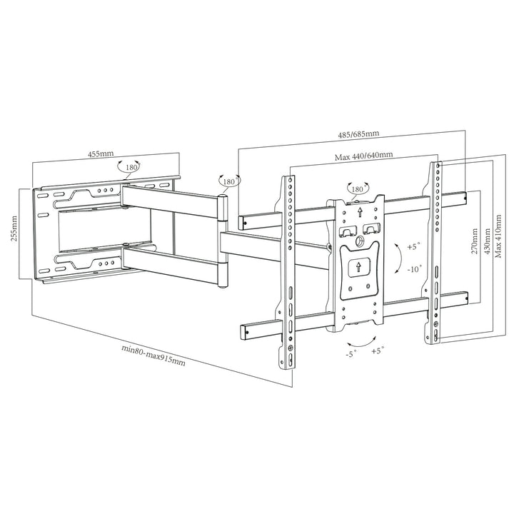 Maclean TV nosač, max. VESA 600x400, 37-80", 45 kg, dugačka ruka 915 mm, MC-985