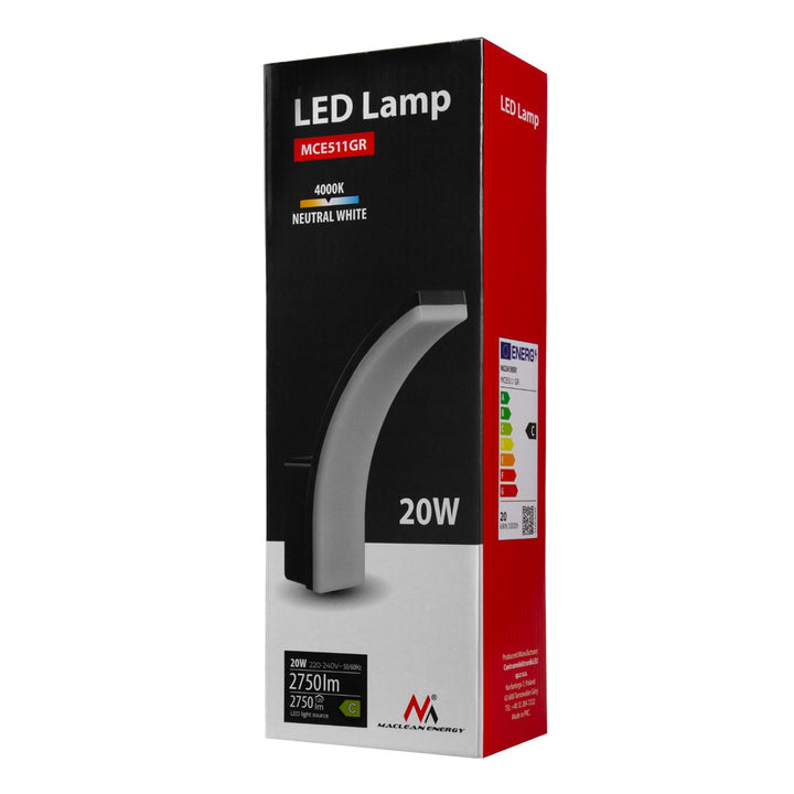 20W 2750lm siva LED lampa, neutralno bijela boja 4000K, IP65 Maclean MCE511 GR