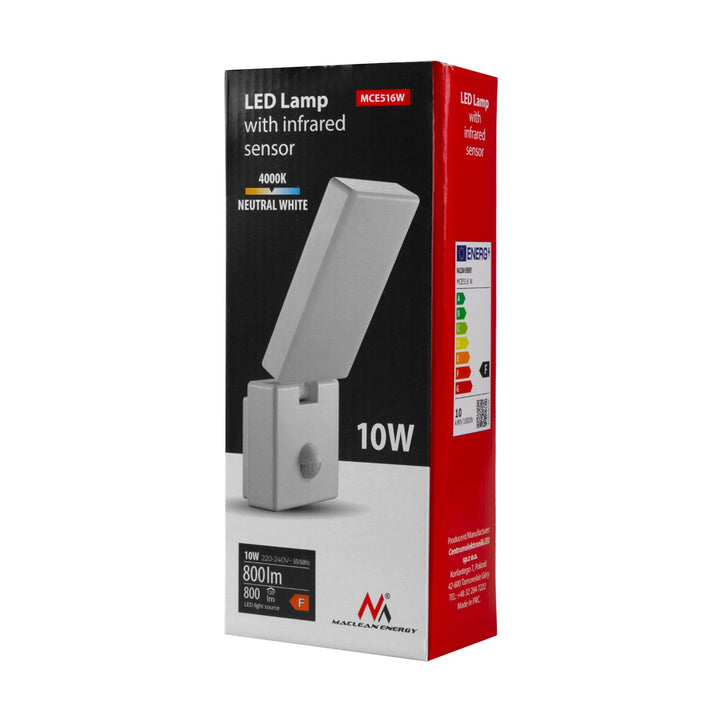 LED lampa s PIR senzorom pokreta, bijela, 10 W, IP65, 800 lm, 4000 K