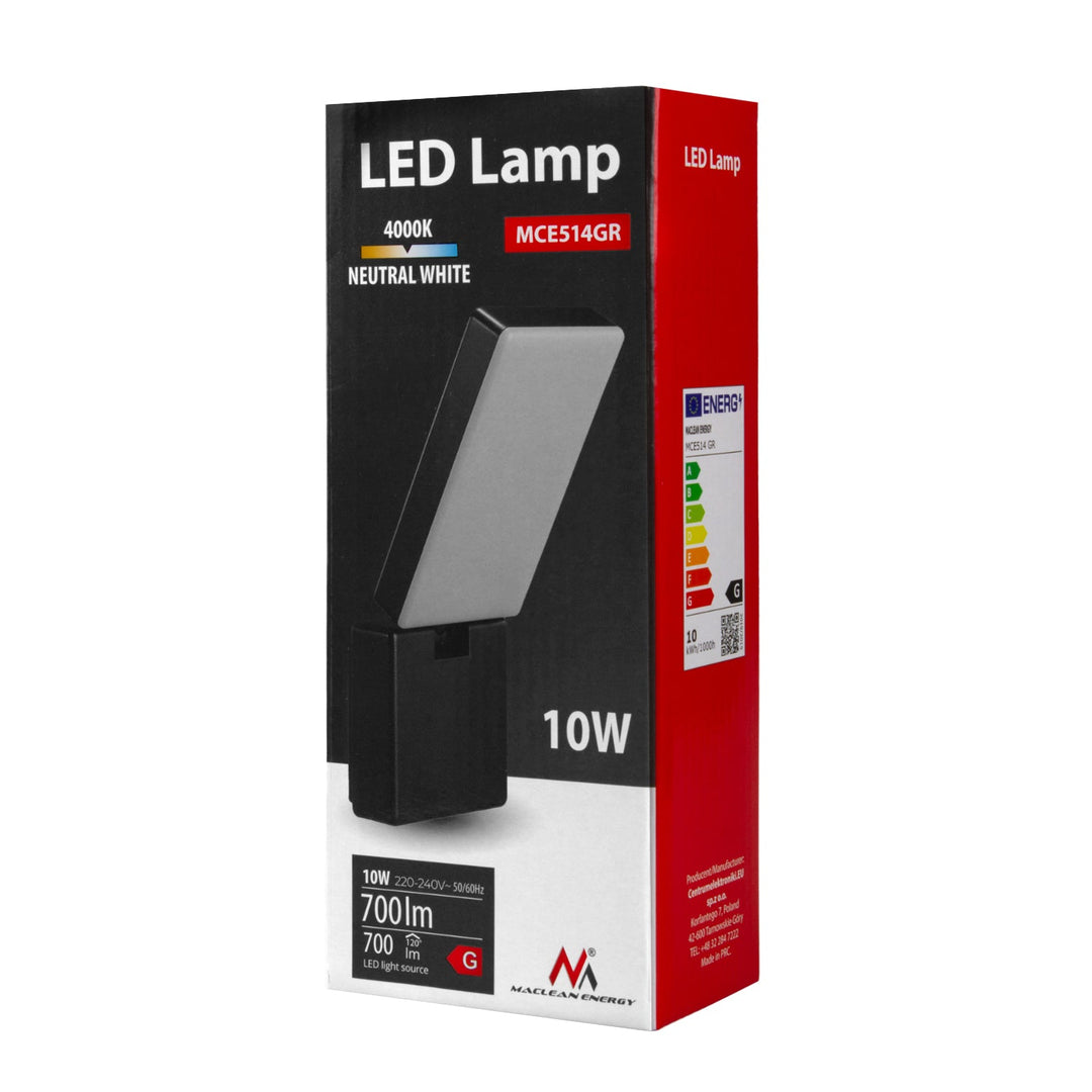Maclean LED lampa, siva, 10W, 700lm, IP65, neutralno bijela, 4000K