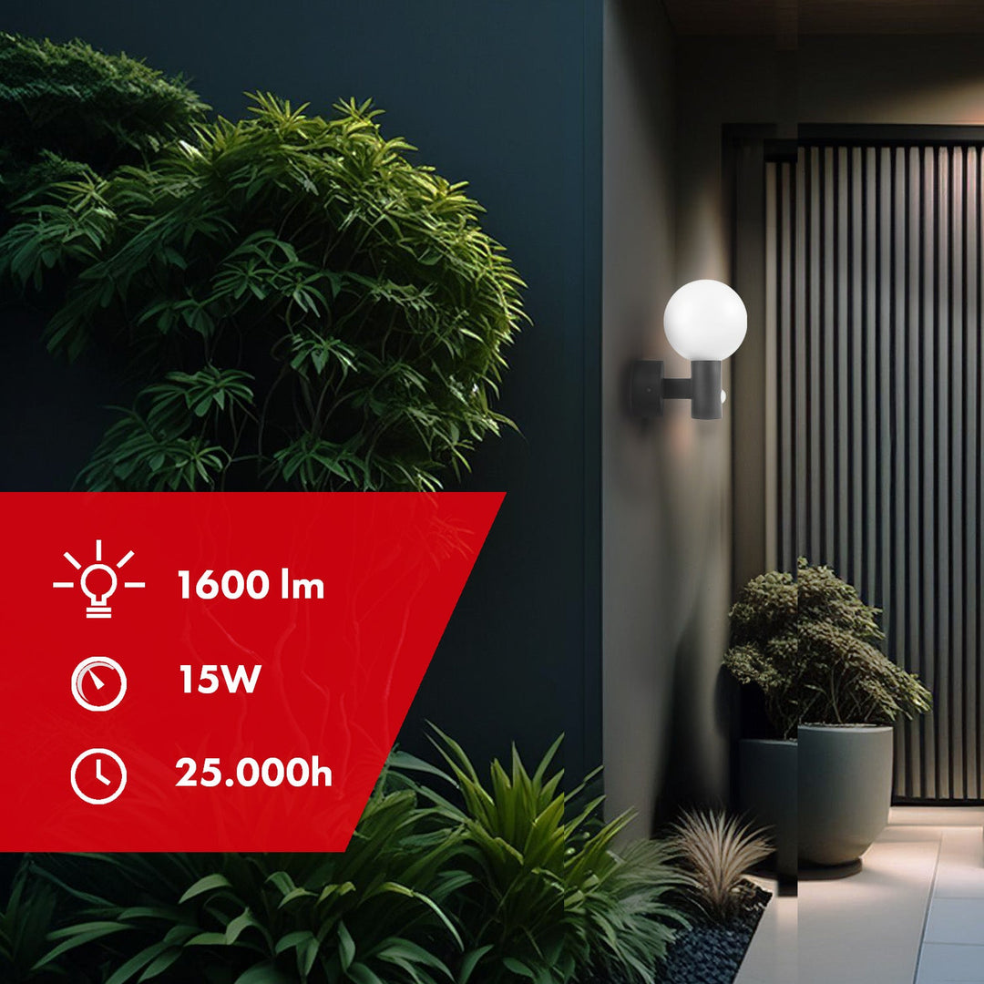 Maclean PIR LED lampa s pokretnim senzorom, siva, 15W, IP65, 1600lm, 4000K