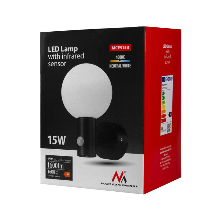 Maclean PIR LED lampa s pokretnim senzorom, crna, 15 W, IP65, 1600 lm, 4000 K