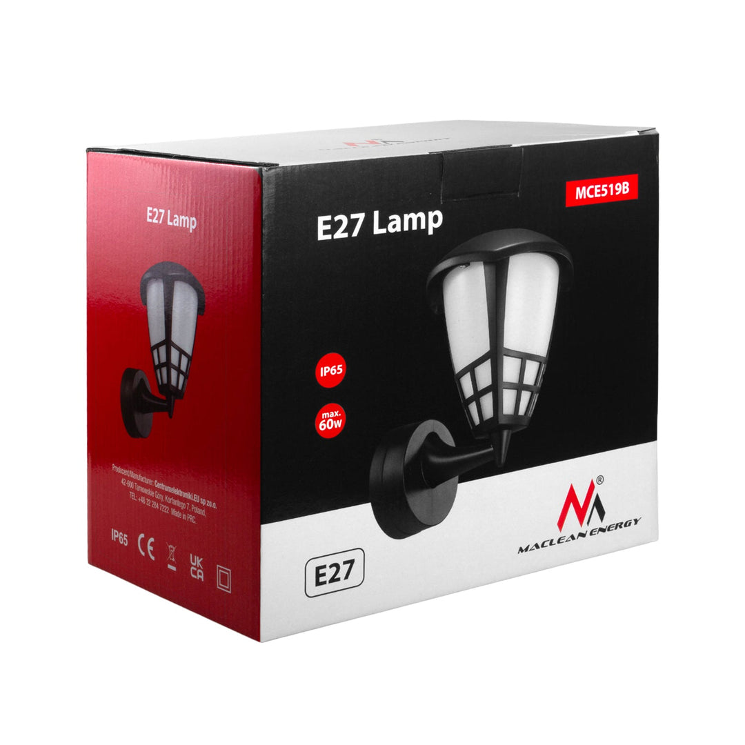 Maclean MCE519 B crna vanjska zidna svjetiljka IP65, max 60W, 1xE27