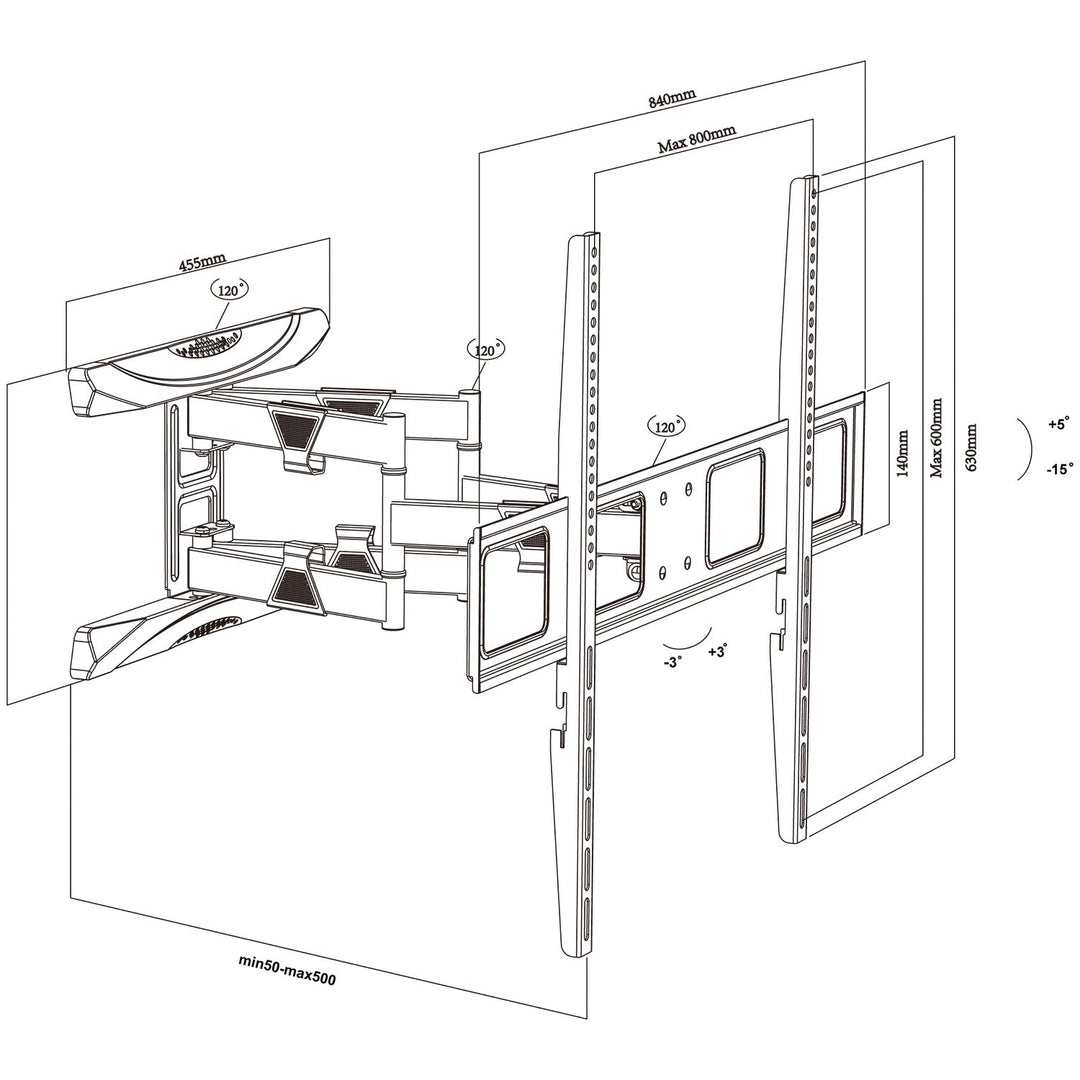 Maclean TV nosač, max. VESA 800x600, 43-100", 80 kg, podešavanje vertikalnog i horizontalnog kuta, profil 50-500 mm, crna, MC-423