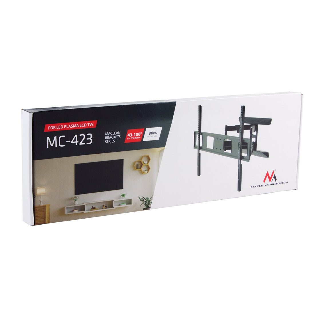 Maclean TV nosač, max. VESA 800x600, 43-100", 80 kg, podešavanje vertikalnog i horizontalnog kuta, profil 50-500 mm, crna, MC-423