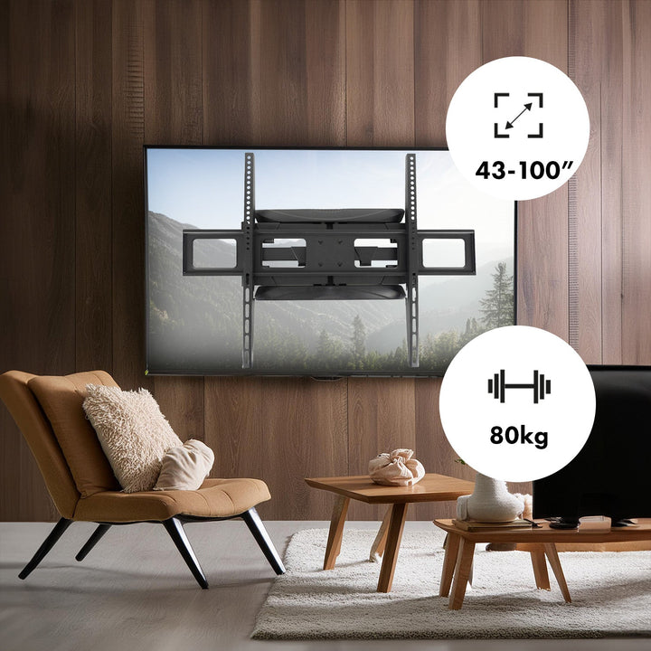 Maclean TV nosač, max. VESA 800x600, 43-100", 80 kg, podešavanje vertikalnog i horizontalnog kuta, profil 50-500 mm, crna, MC-423