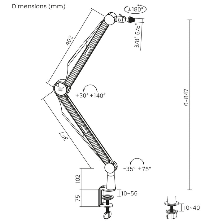 3/8" i 5/8" NanoRS držač mikrofona, 1 kg max, RS422
