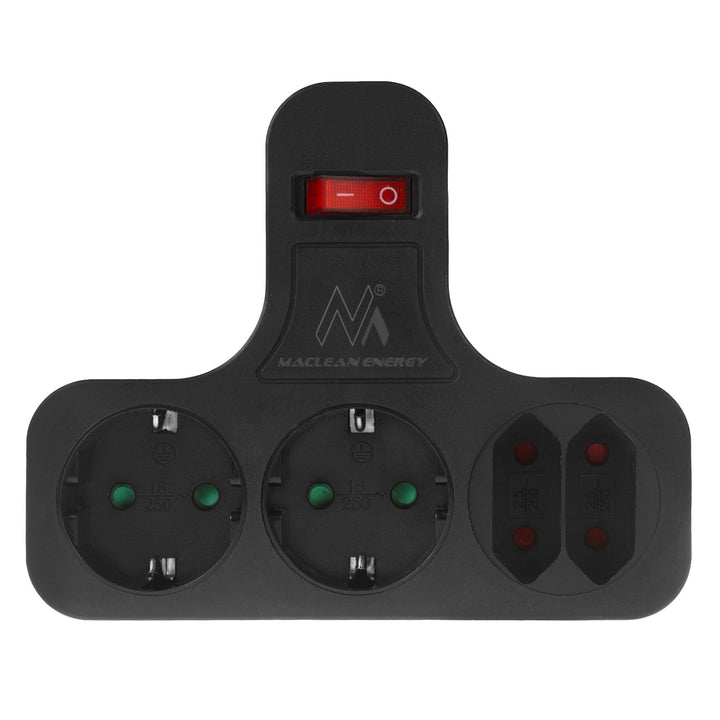 Maclean električna utičnica, četverostruka s prekidačem, stabilizirajući nogar, tip Schuko, 2x2,5 A, 2x16 A, MCE224 G/B