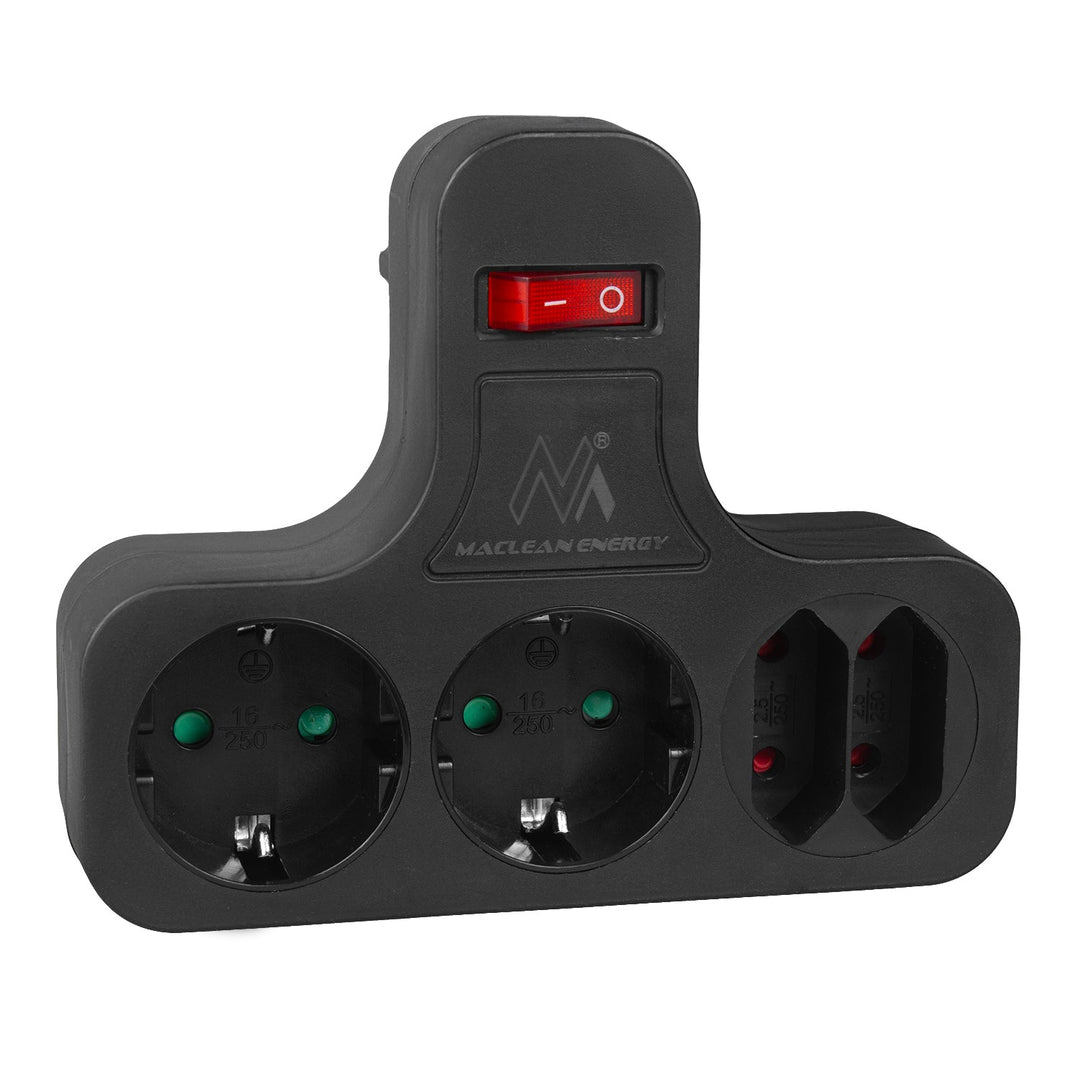 Maclean električna utičnica, četverostruka s prekidačem, stabilizirajući nogar, tip Schuko, 2x2,5 A, 2x16 A, MCE224 G/B