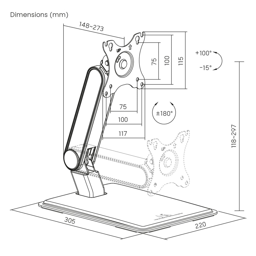 Maclean držač za monitor osjetljiv na dodir, samostalni s bazom, VESA 75x75/100x100, 17"-32", max. 8 kg, MC-989