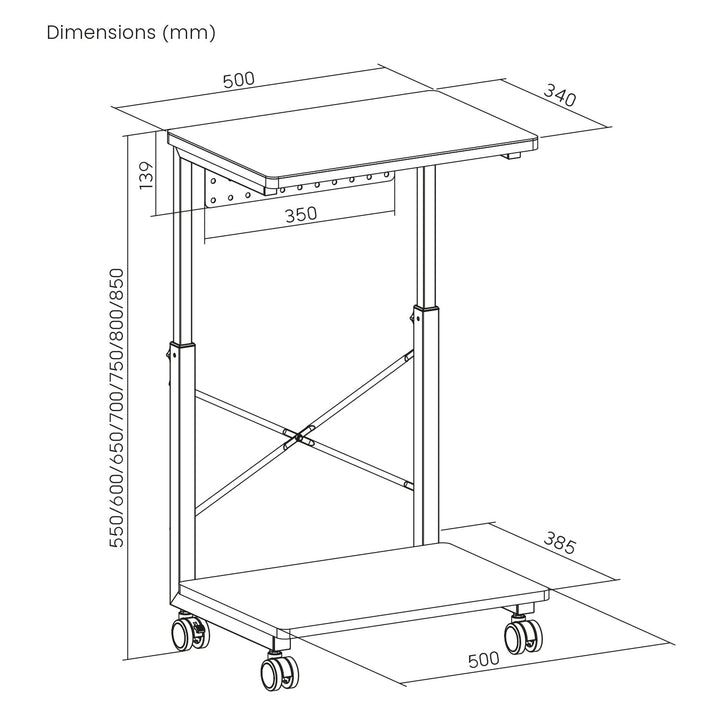 Stalak za kolica CPU s policom NanoRS, max. 80 kg, podesiva visina 550–850 mm, RS430