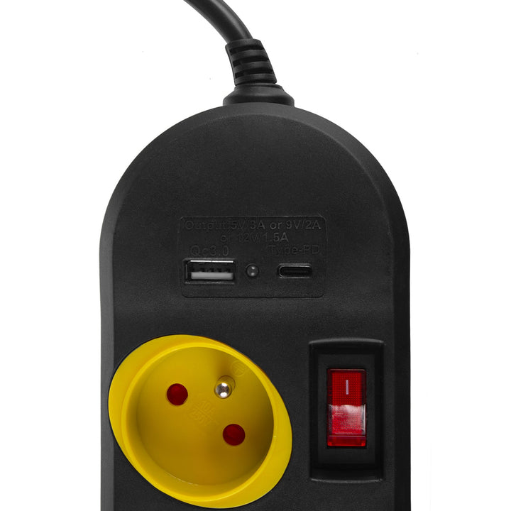 Maclean produžni kabel s 4 utičnice + USB A/C, s prekidačima, 250VAC/10A, 1,5 m, crni, MCE508 B