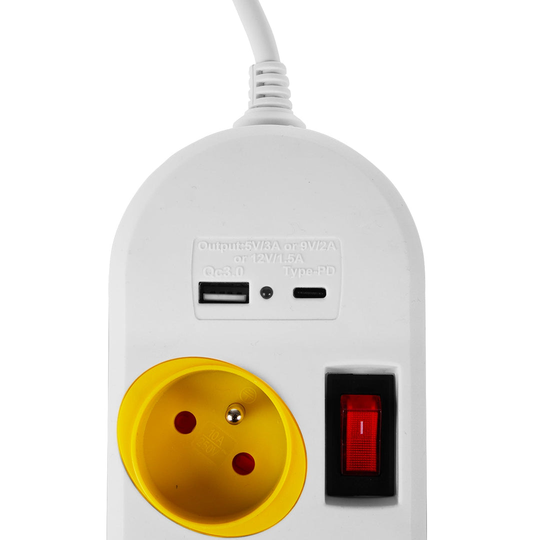 Maclean produžni kabel s 4 utičnice + USB A/C, s prekidačima, 250VAC/10A, 1,5 m, bijeli, MCE508 W