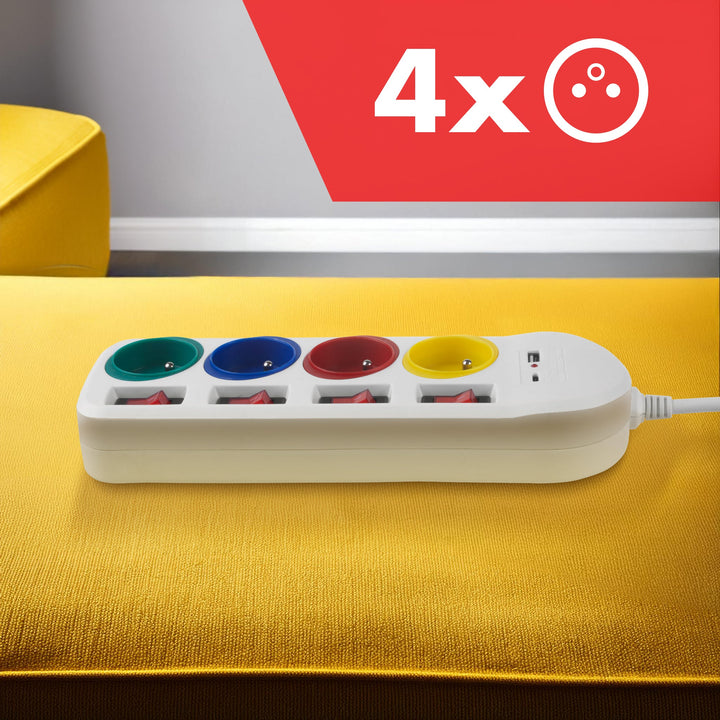 Maclean produžni kabel s 4 utičnice + USB A/C, s prekidačima, 250VAC/10A, 1,5 m, bijeli, MCE508 W