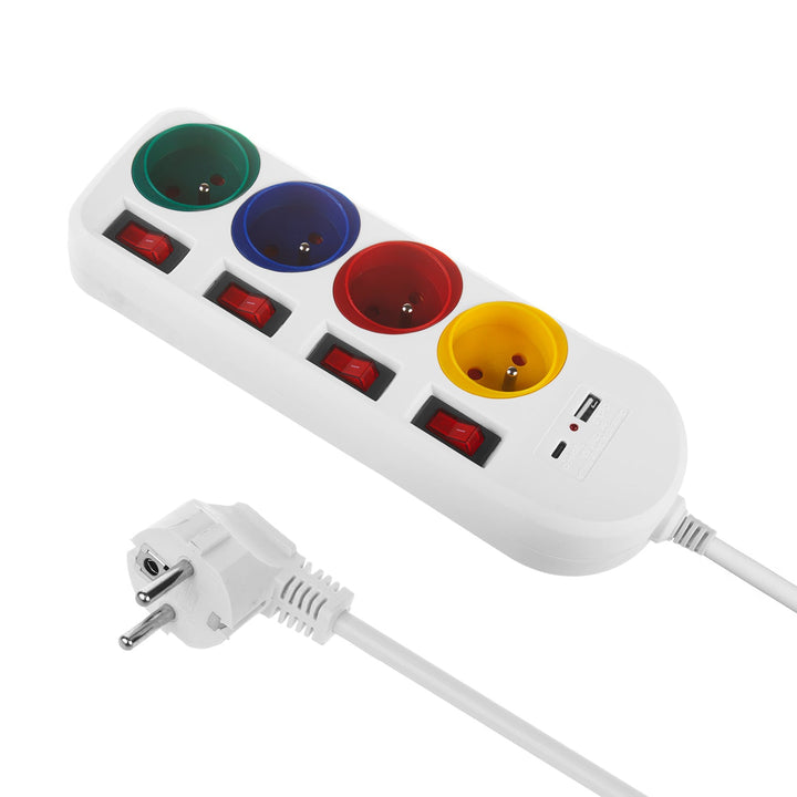 Maclean produžni kabel s 4 utičnice + USB A/C, s prekidačima, 250VAC/10A, 1,5 m, bijeli, MCE508 W