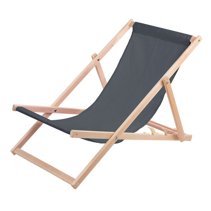2 udobne sive drvene ležaljke, idealne za plažu, balkon ili terasu