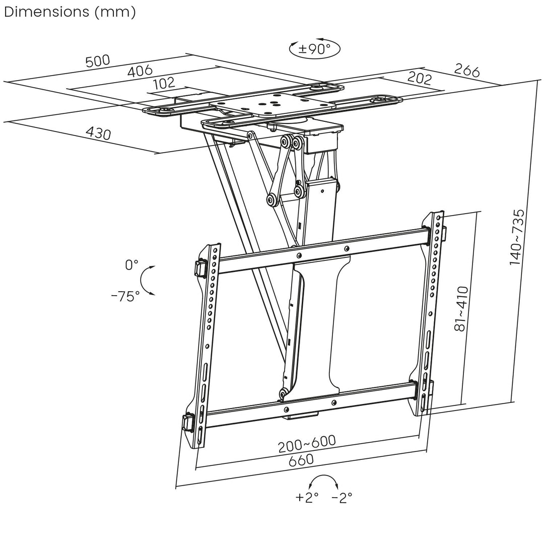 Maclean električni stropni nosač za TV, podrška za TUYA, max. VESA 600×400, 90° rotacija, daljinski upravljač, 32"–75", 35 kg, MC-490