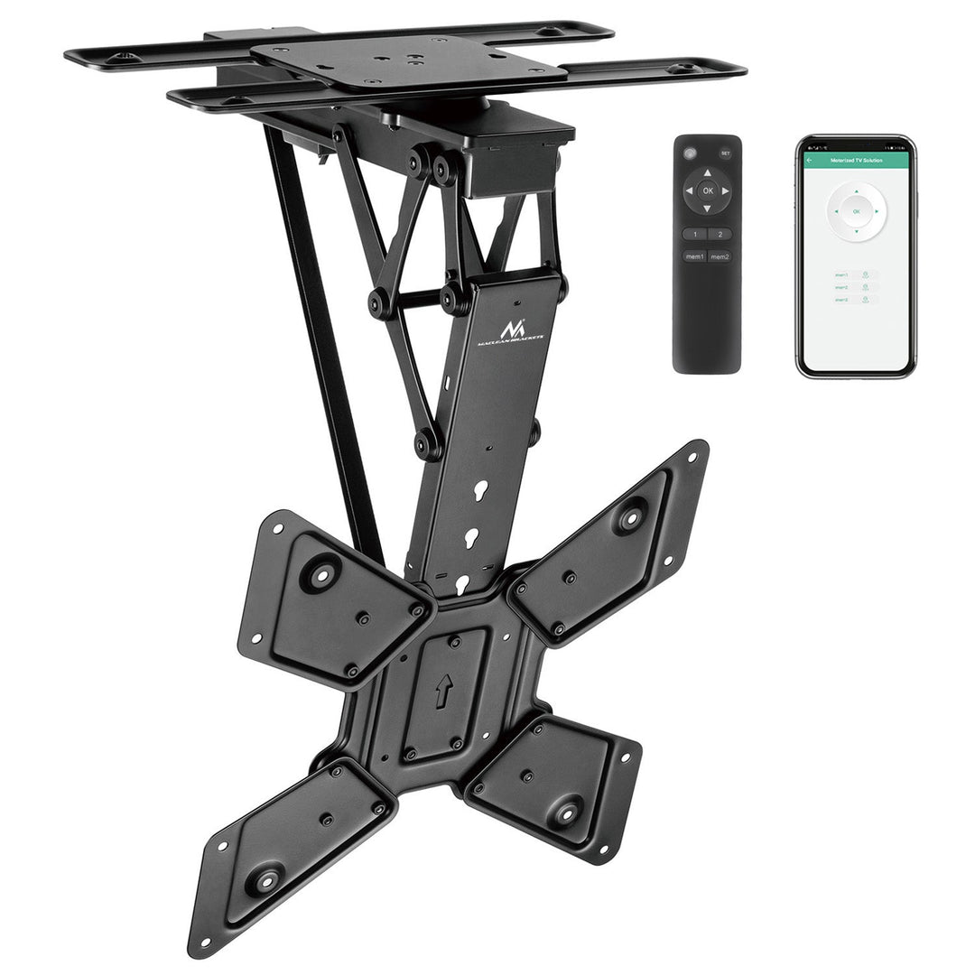Maclean električni stropni nosač za TV, podrška za TUYA, max. VESA 600×400, 90° rotacija, daljinski upravljač, 23"–65", 30 kg, MC-491