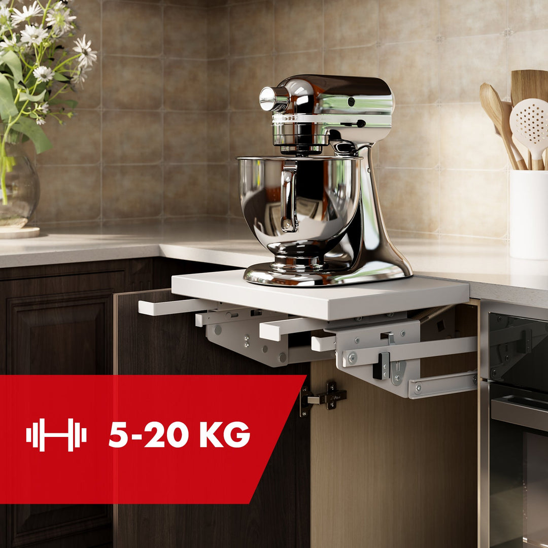 Podizača, izvlačna kuhinjska polica za ugradnju u ormar, 5–20 kg. 820 × 168 × 106 mm MC-497