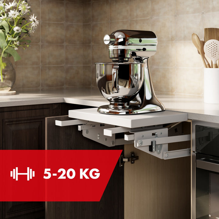 Podizača, izvlačna kuhinjska polica za ugradnju u ormar, 5–20 kg. 820 × 168 × 106 mm MC-497