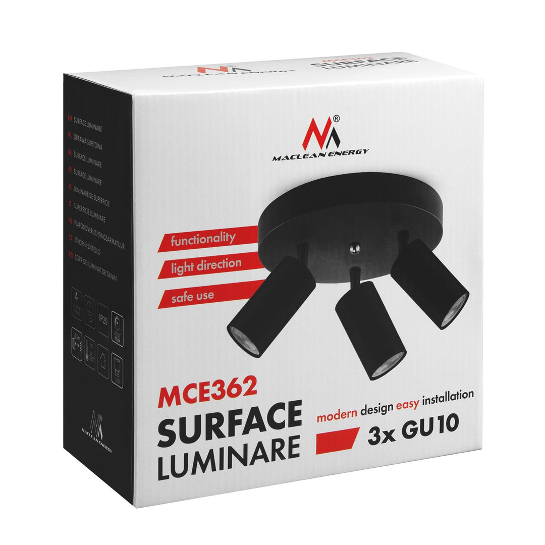 Stajna lampa Maclean, reflektor, pomična, aluminij, 3xGU10, 55x100 mm, mat crna, MCE362 B