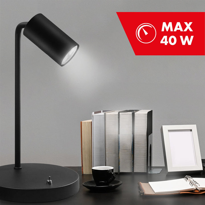 GU10 Maclean stolna lampa, reflektor, okrugla, GU10, s prekidačem, crna, MCE370 B