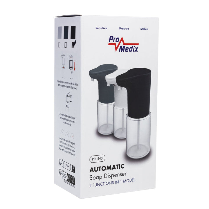 Promedix automatski dozator, spremnik za tekuća sapuna i dezinficijense, 300 ml, 4xAA, crna, PR-540 B