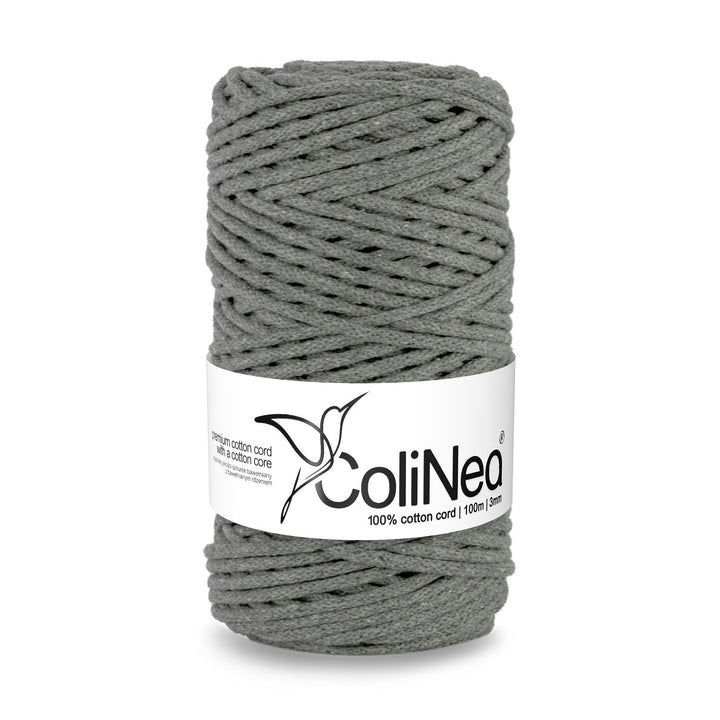 ColiNea, pamučni užad s pamučnim jezgrom, pleteno, 3 mm, 100 m, tamnosivo