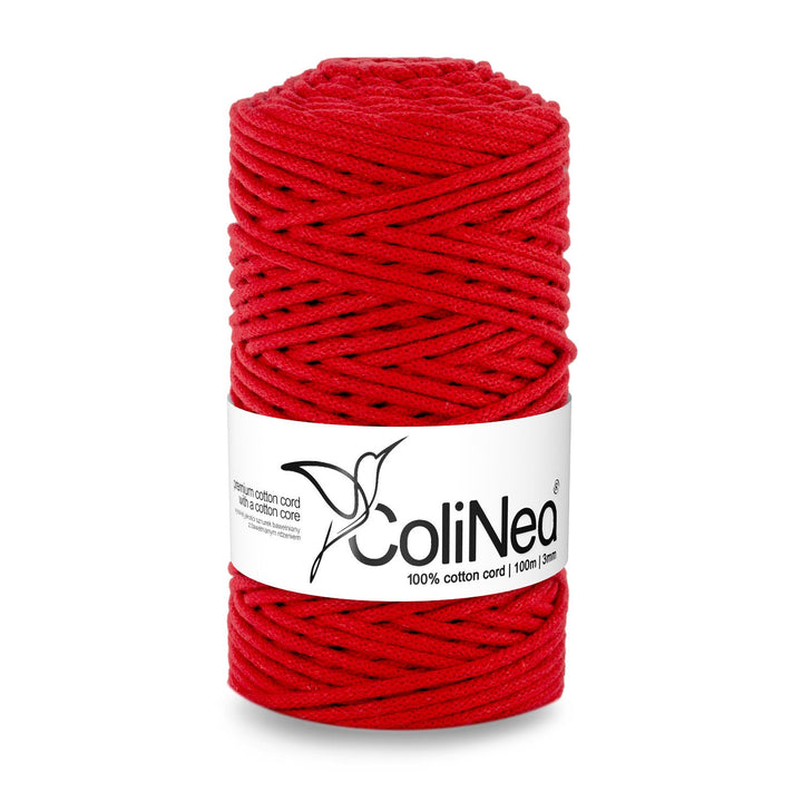 ColiNea, pamučni užad s pamučnim jezgrom, pleteno, 3 mm, 100 m, crveno