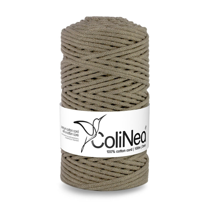 ColiNea, pamučni užad s pamučnim jezgrom, pleteno, 3 mm, 100 m, tamno bež