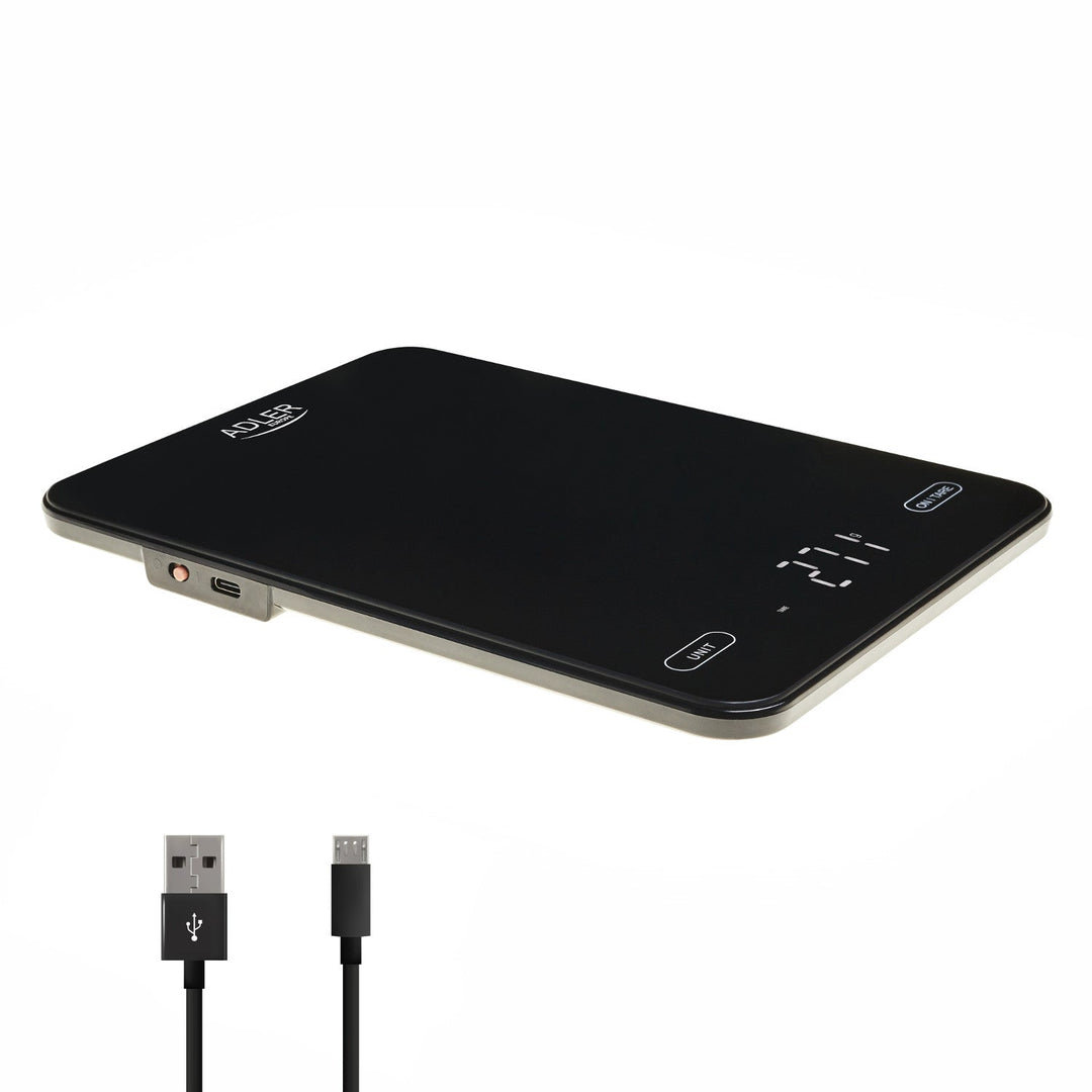 Kuhinjska vaga, Adler, crna, 10 kg, punjiva putem USB-a, AD 3177